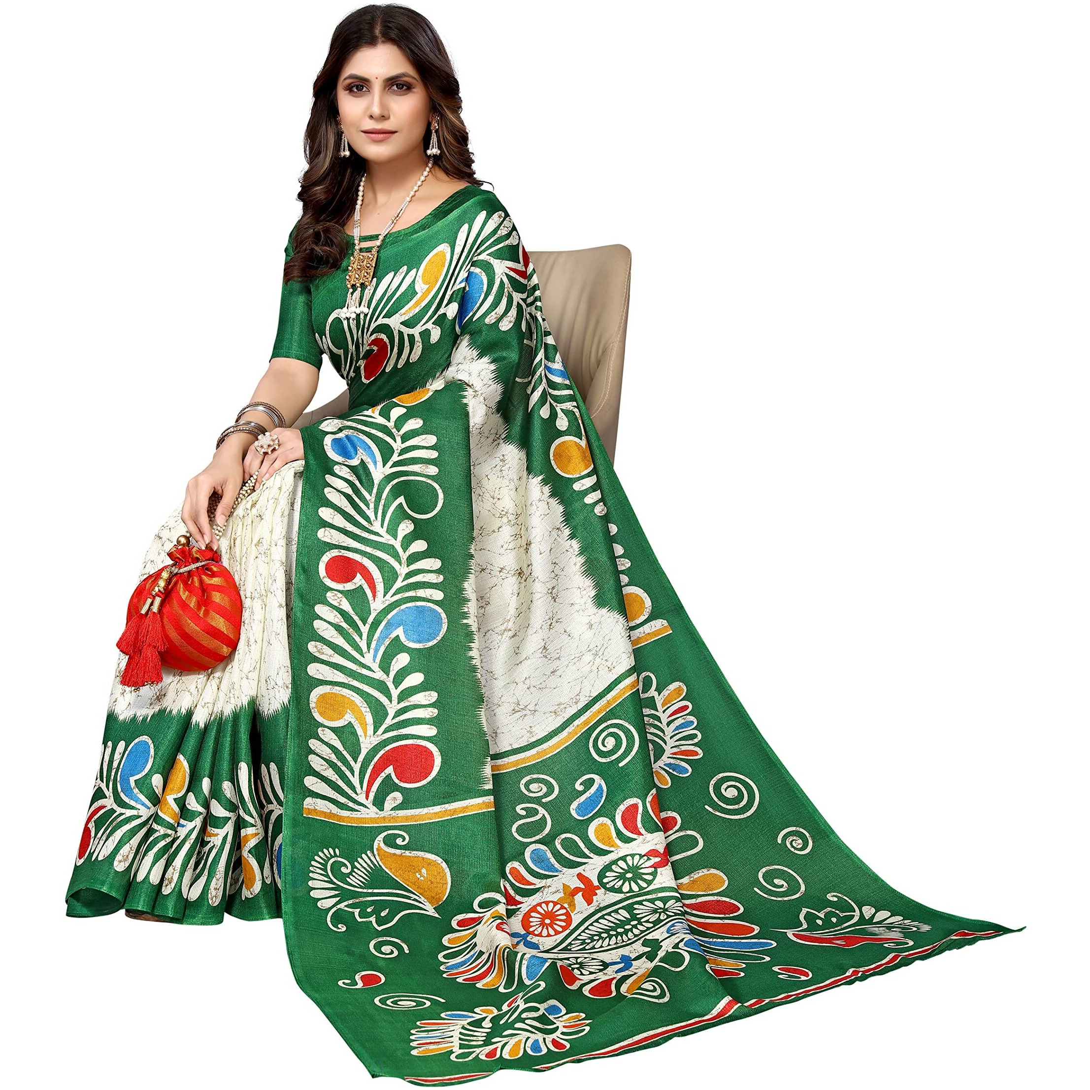 Yashika Women's Khadi Saree With Blouse Piece(URMI GREEN)