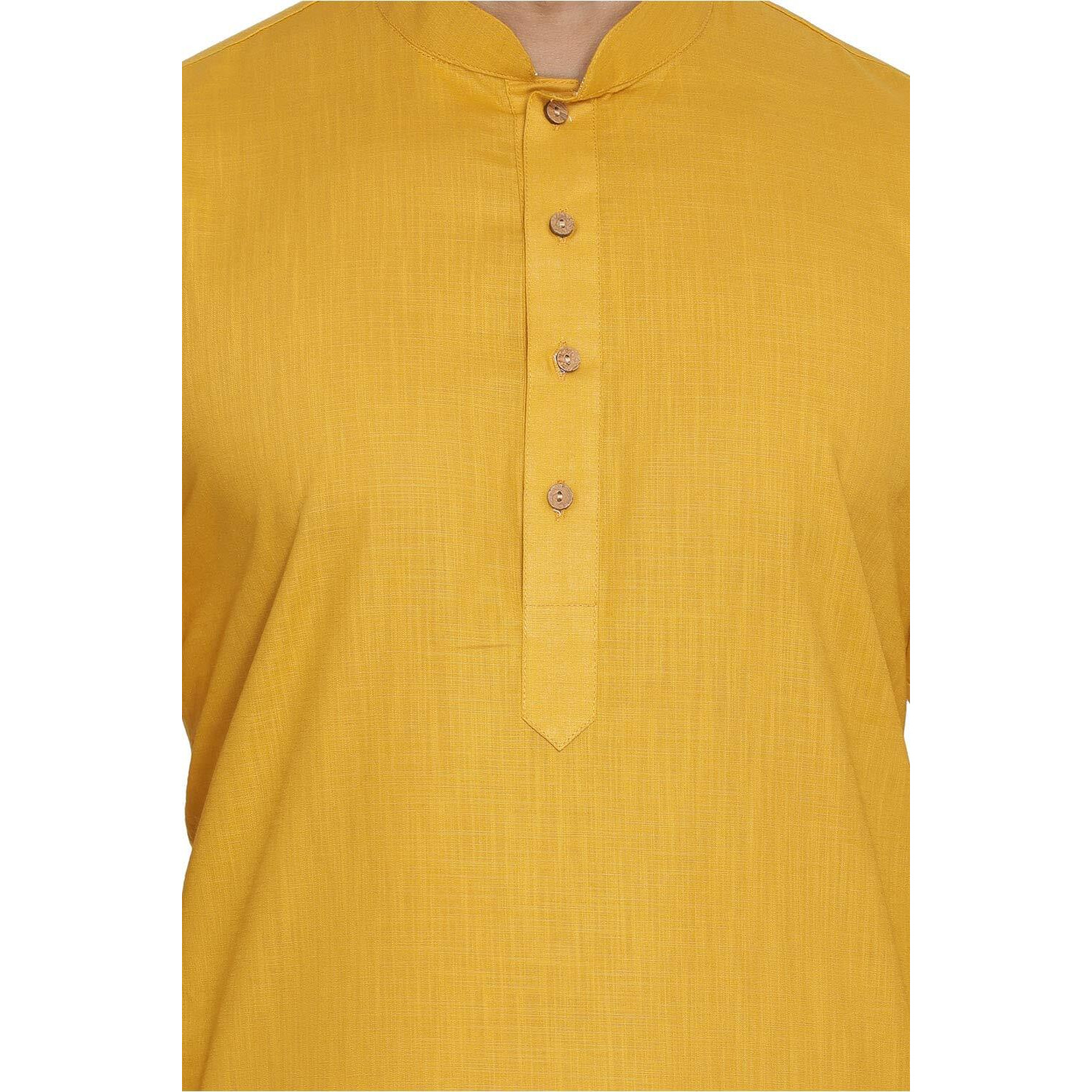 Vastramay Men's Mustard Cotton Linen Blend Kurta  Elegant Ethnic Wear with Mandarin Collar, Perfect for Eid, Weddings & Festive Celebrations