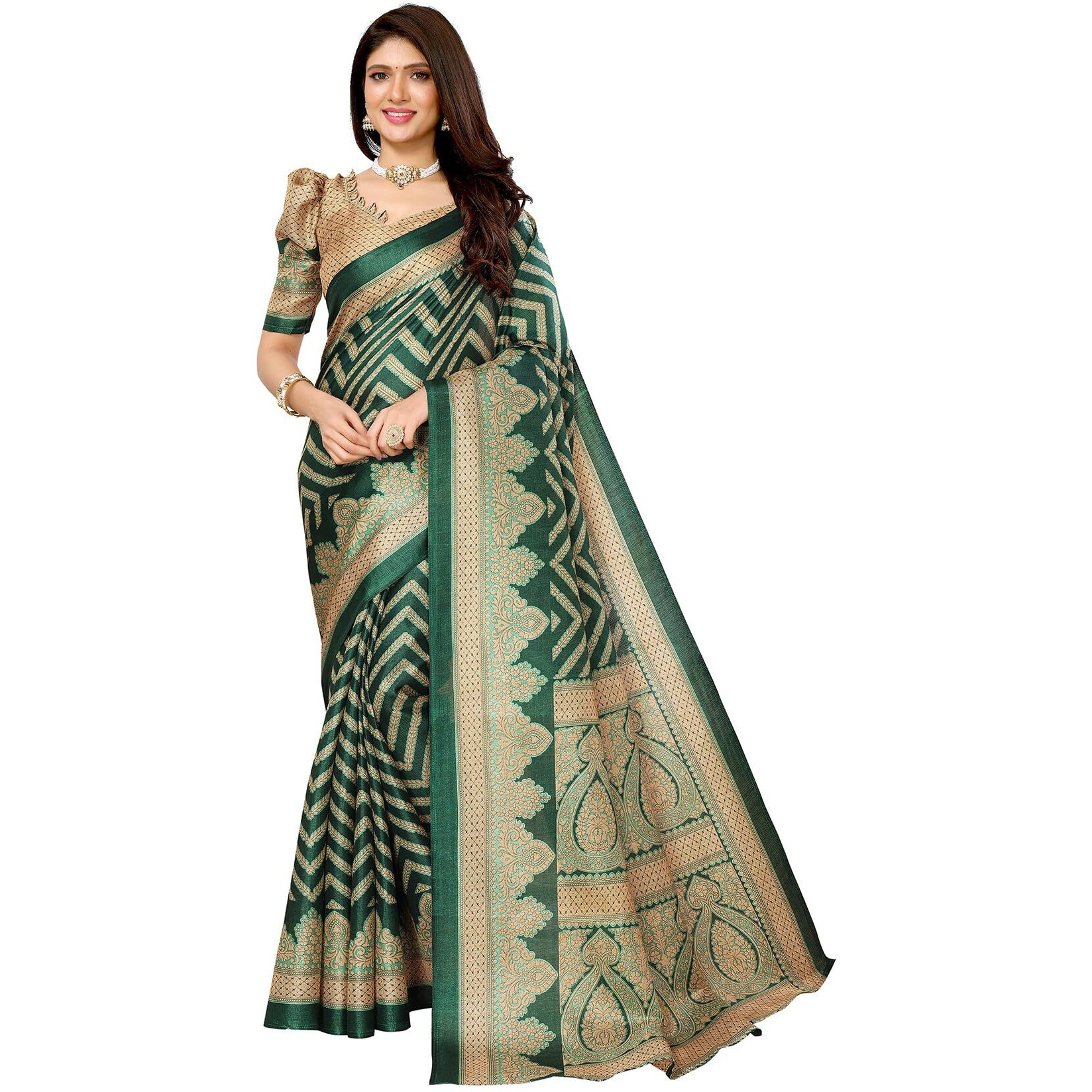 Yashika Women's Woven Printed Art Silk Saree with Unstitched Blouse Material (AZ-YS-P1-BINDU-Parent_Green)