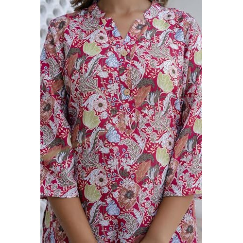 Yashika Women's Floral Regular Trendy Printed Cotton Blend Straight Red Color Kurta and Palazzo Set (YS-KS2075-P