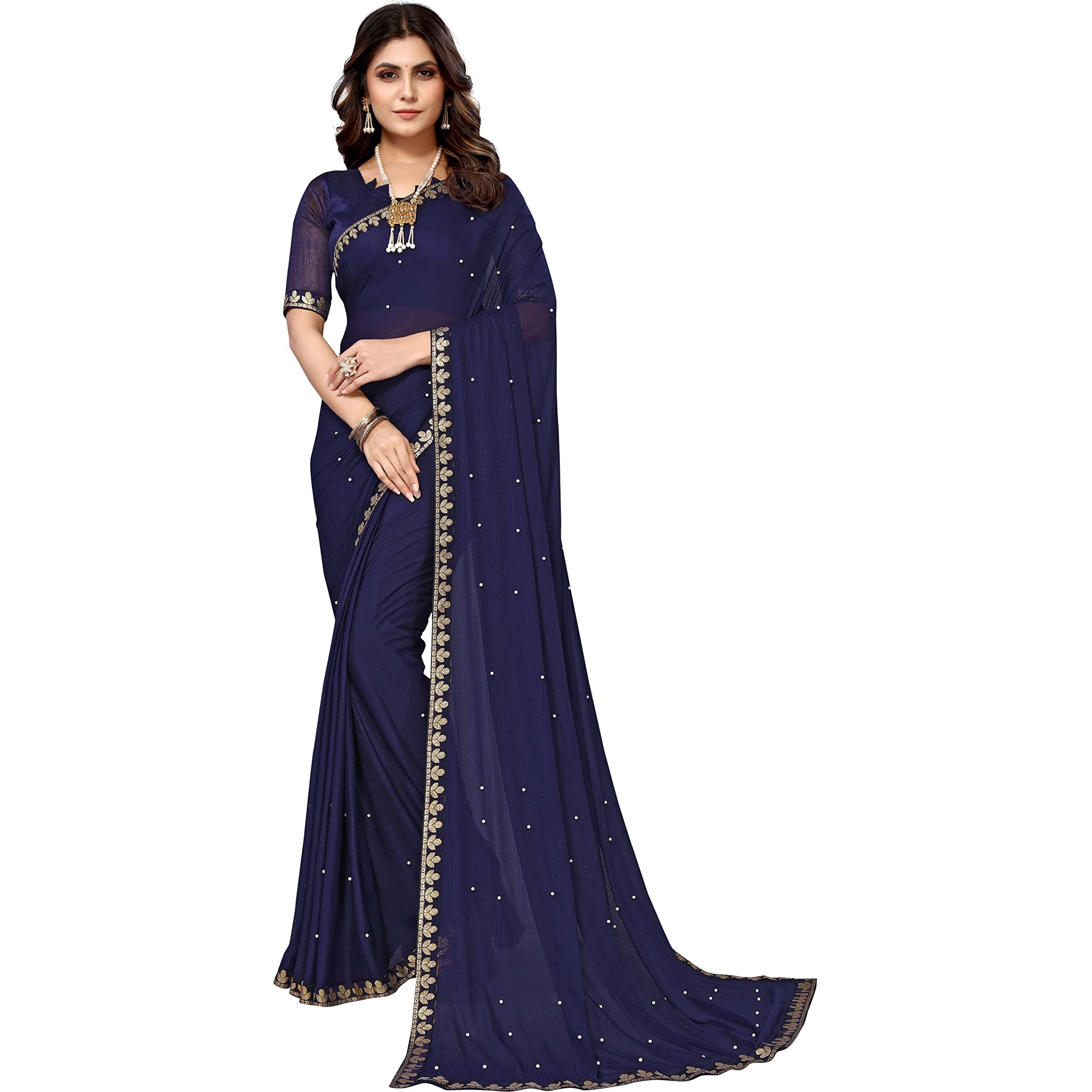 Yashika Women's Lycra Blend Saree (AARIYA Navy