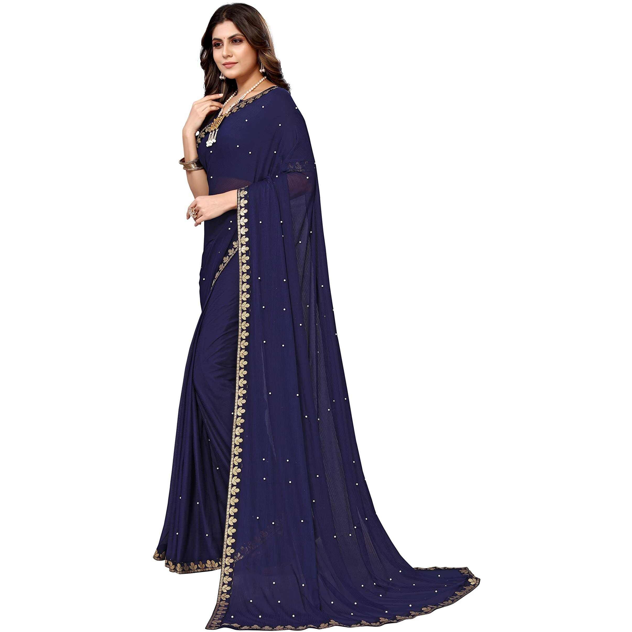 Yashika Women's Lycra Blend Saree (AARIYA Navy