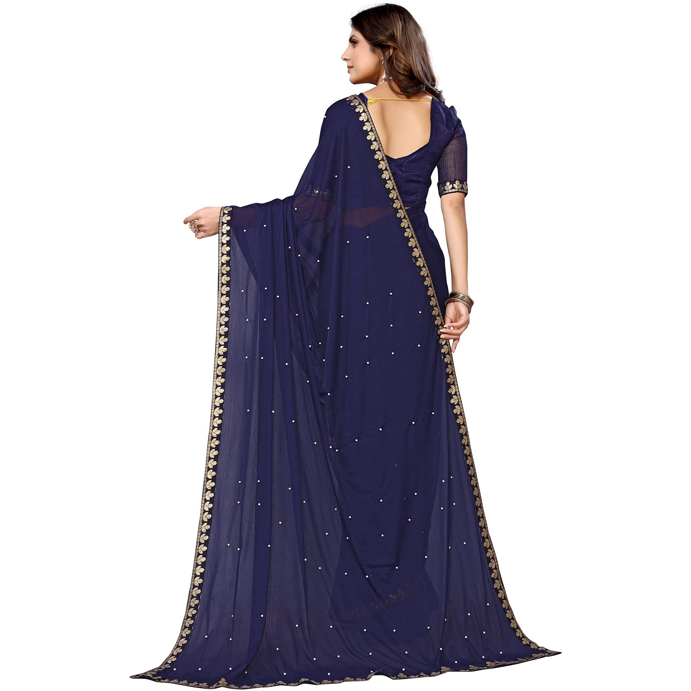 Yashika Women's Lycra Blend Saree (AARIYA Navy