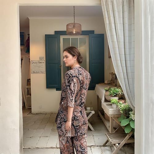 ANNI DESIGNER Women's Cotton Blend Mid Thigh Printed Co-Ord Set (JID Keri Black Co-Ord_S_Black_Small)