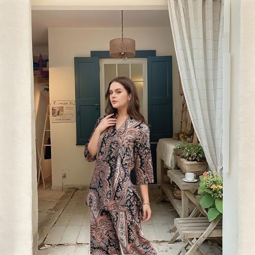 ANNI DESIGNER Women's Cotton Blend Mid Thigh Printed Co-Ord Set (JID Keri Black Co-Ord_S_Black_Small)