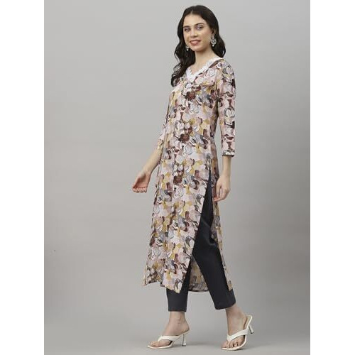 ANNI DESIGNER Women's Cotton Blend Straight Fit Printed Kurta with Pant (Southz Wine-Nw_XL_Wine_X-Large)