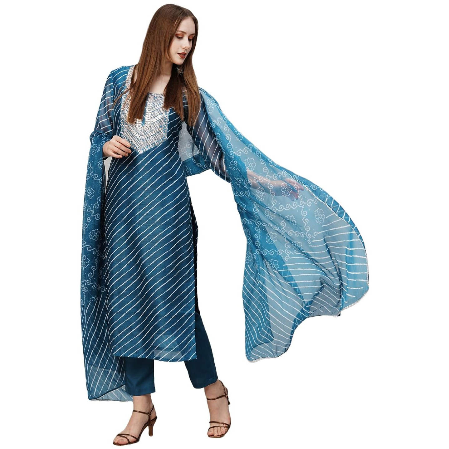 ANNI DESIGNER Women's Cotton Blend Straight Printed Kurta with Pant & Dupatta (Doremi Kerocin_S_Kerocin_Small) Dark Blue