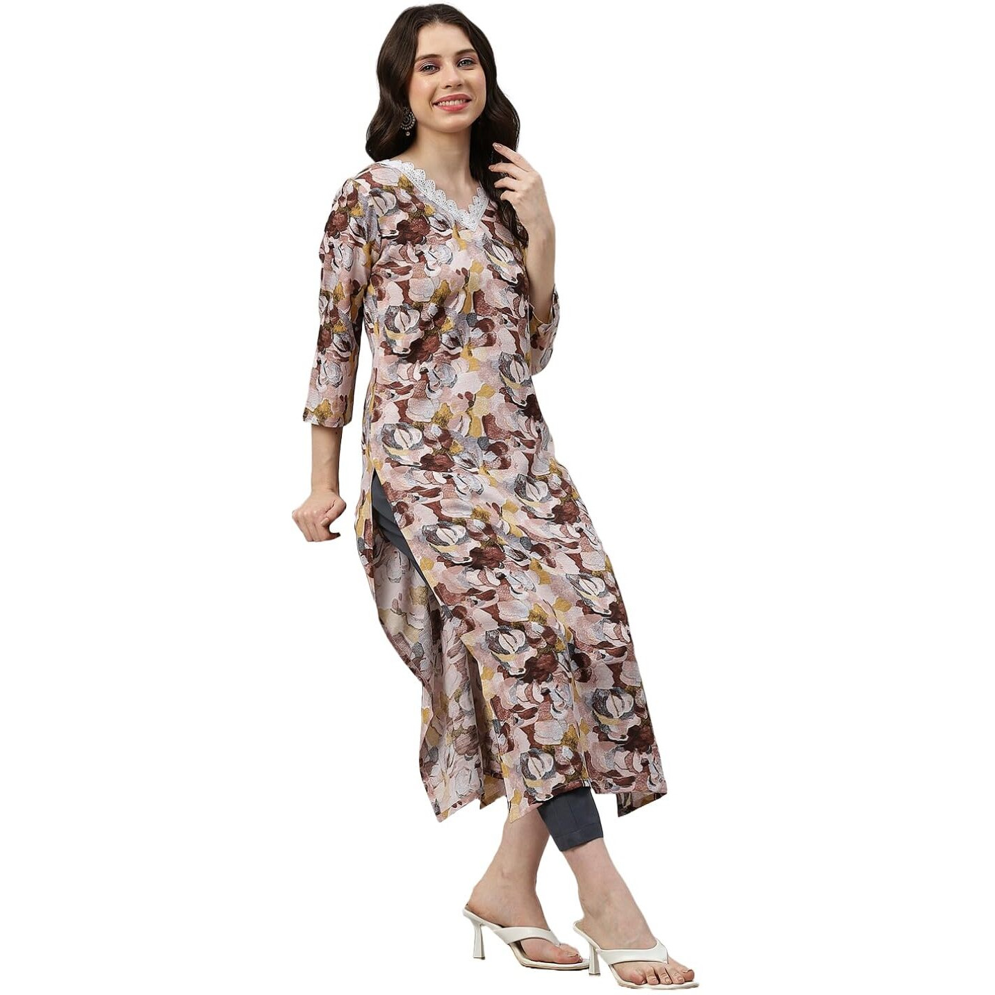 ANNI DESIGNER Women's Cotton Blend Straight Fit Printed Kurta with Pant (SouthZ Wine-NW_S_Wine_Small)