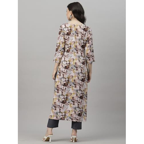 ANNI DESIGNER Women's Cotton Blend Straight Fit Printed Kurta with Pant (SouthZ Wine-NW_S_Wine_Small)