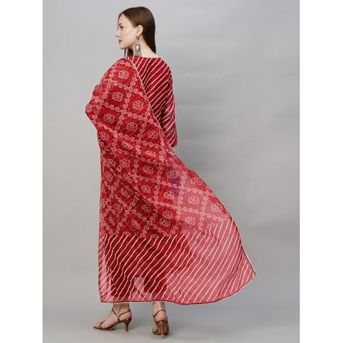 ANNI DESIGNER Women's Cotton Blend Straight Printed Kurta with Pant & Dupatta (DOREMI-RED-BHN_4XL_Red_XXXX-Large)