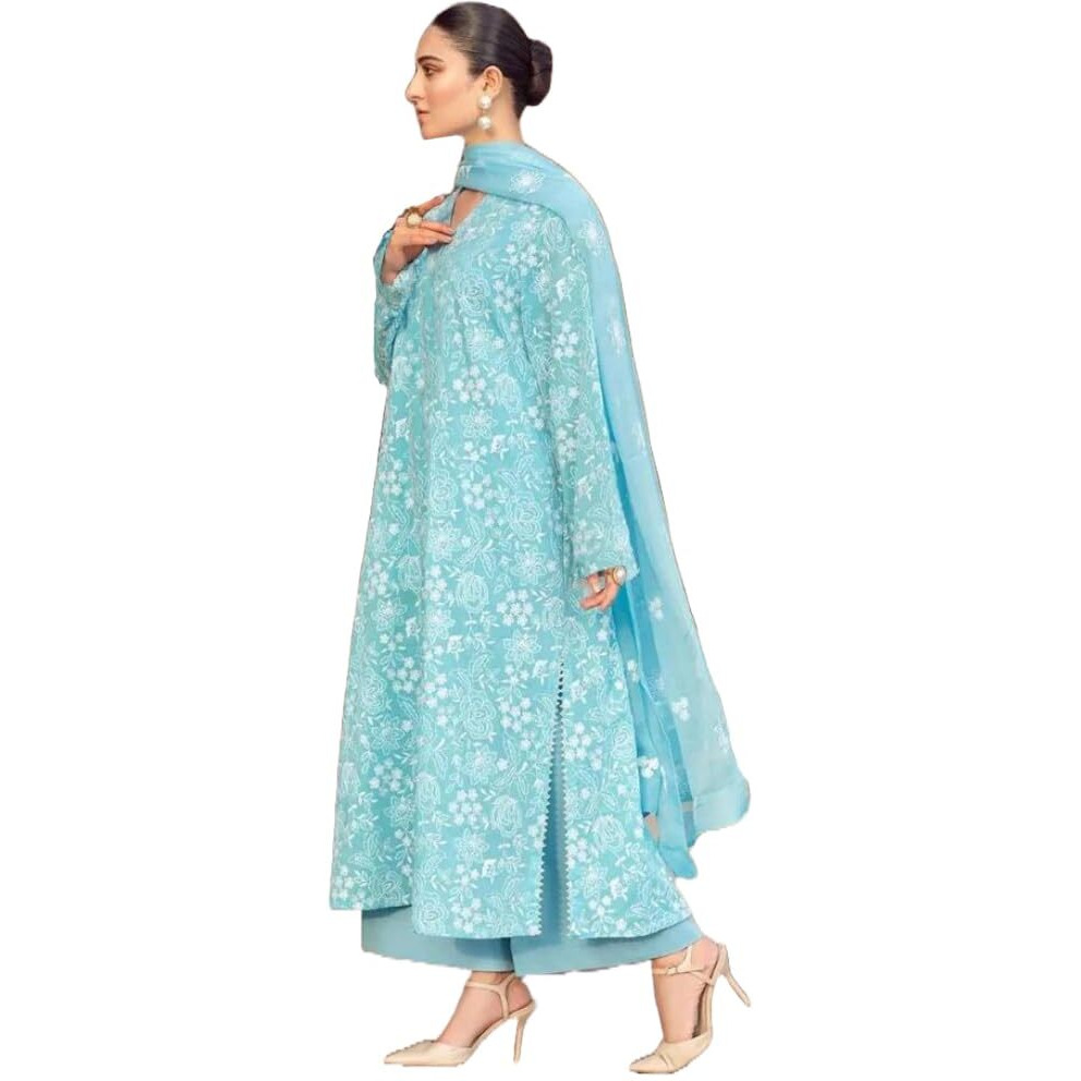 ANNI DESIGNER Women's Rayon Blend Printed Straight Kurta with Palazzo & Dupatta (Chetali Sky_XL_Sky Blue_X-Large)