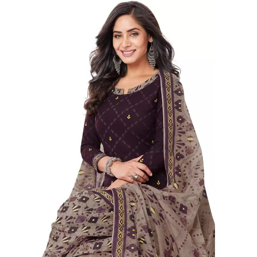 Yashika Women's Unstitched Cotton Blend Salwar Suit Printed Material For Women(ZORA BROWN)