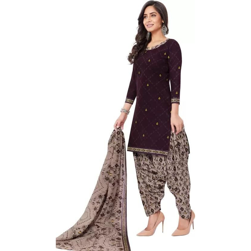 Yashika Women's Unstitched Cotton Blend Salwar Suit Printed Material For Women(ZORA BROWN)