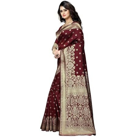Yashika Women's Zari Woven Cotton Silk Jacquard Saree with Unstitched Blouse Material (AZ-YS-OG1-JESSY Marron_Maroon)