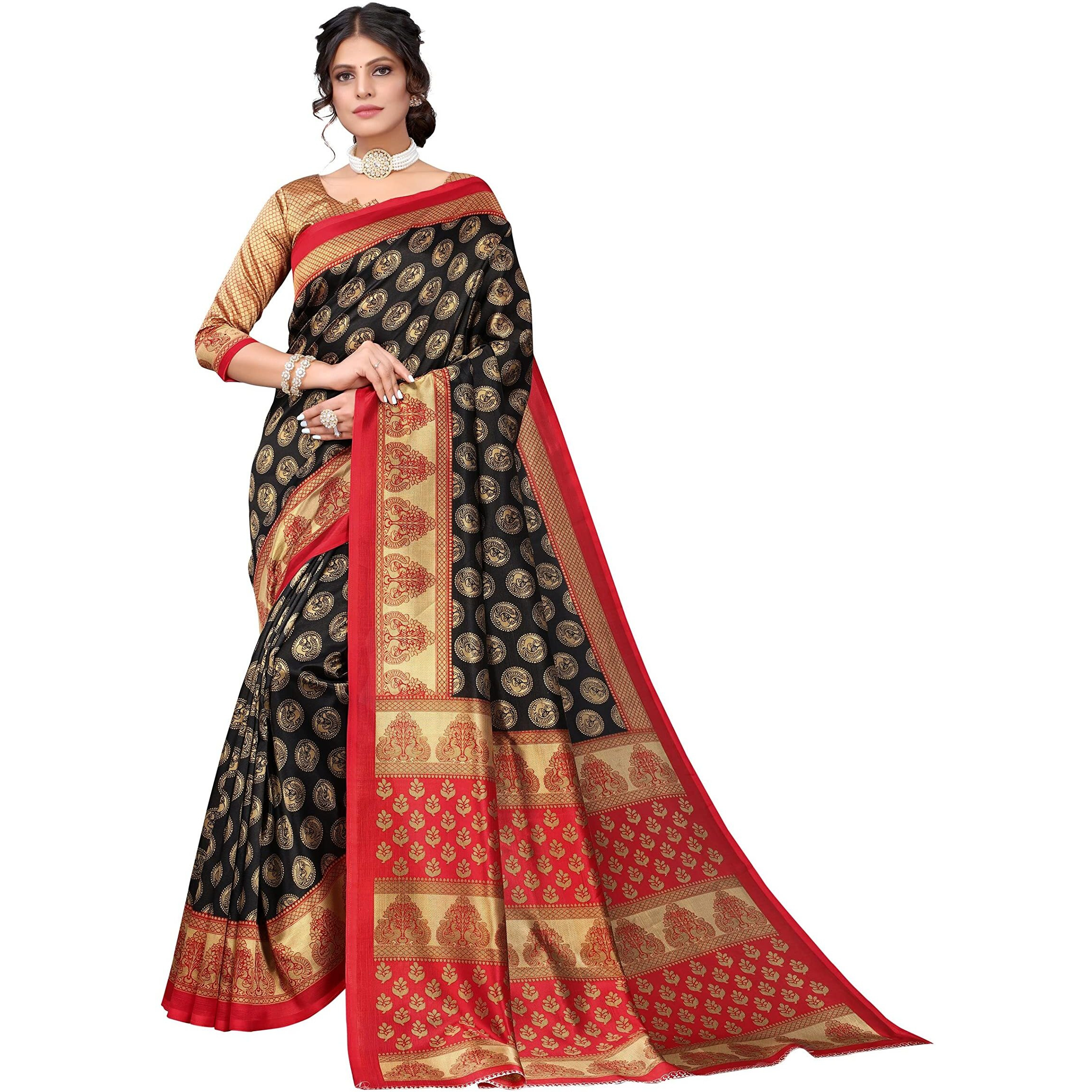 Yashika Women's Jacquard Art Silk Standard Length Saree (Alifa Black_R