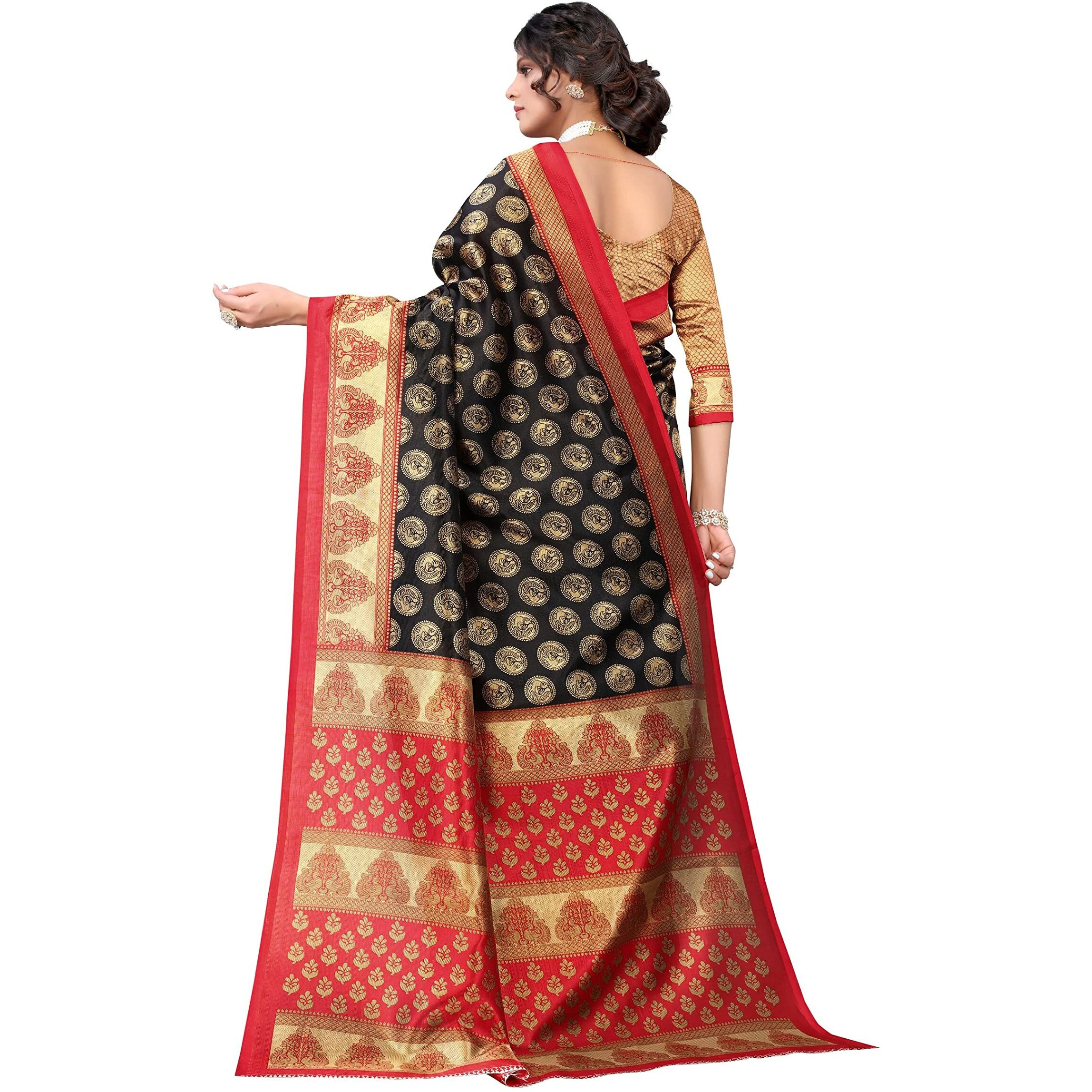 Yashika Women's Jacquard Art Silk Standard Length Saree (Alifa Black_R