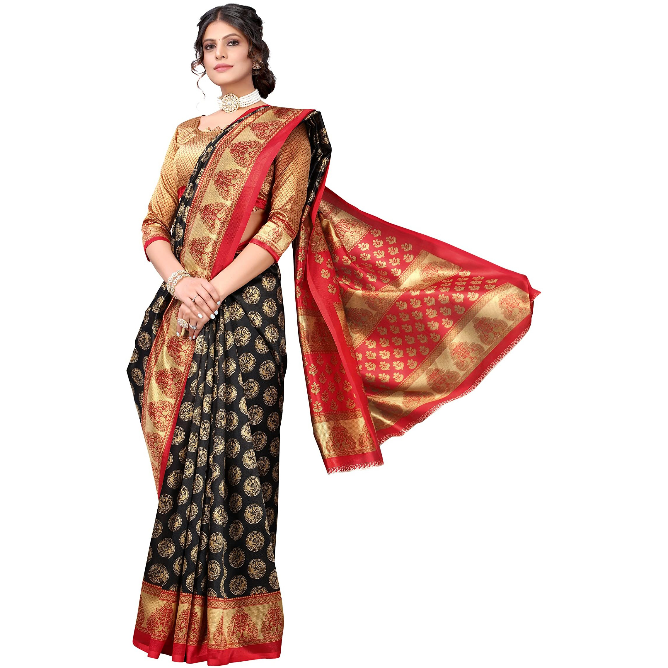 Yashika Women's Jacquard Art Silk Standard Length Saree (Alifa Black_R
