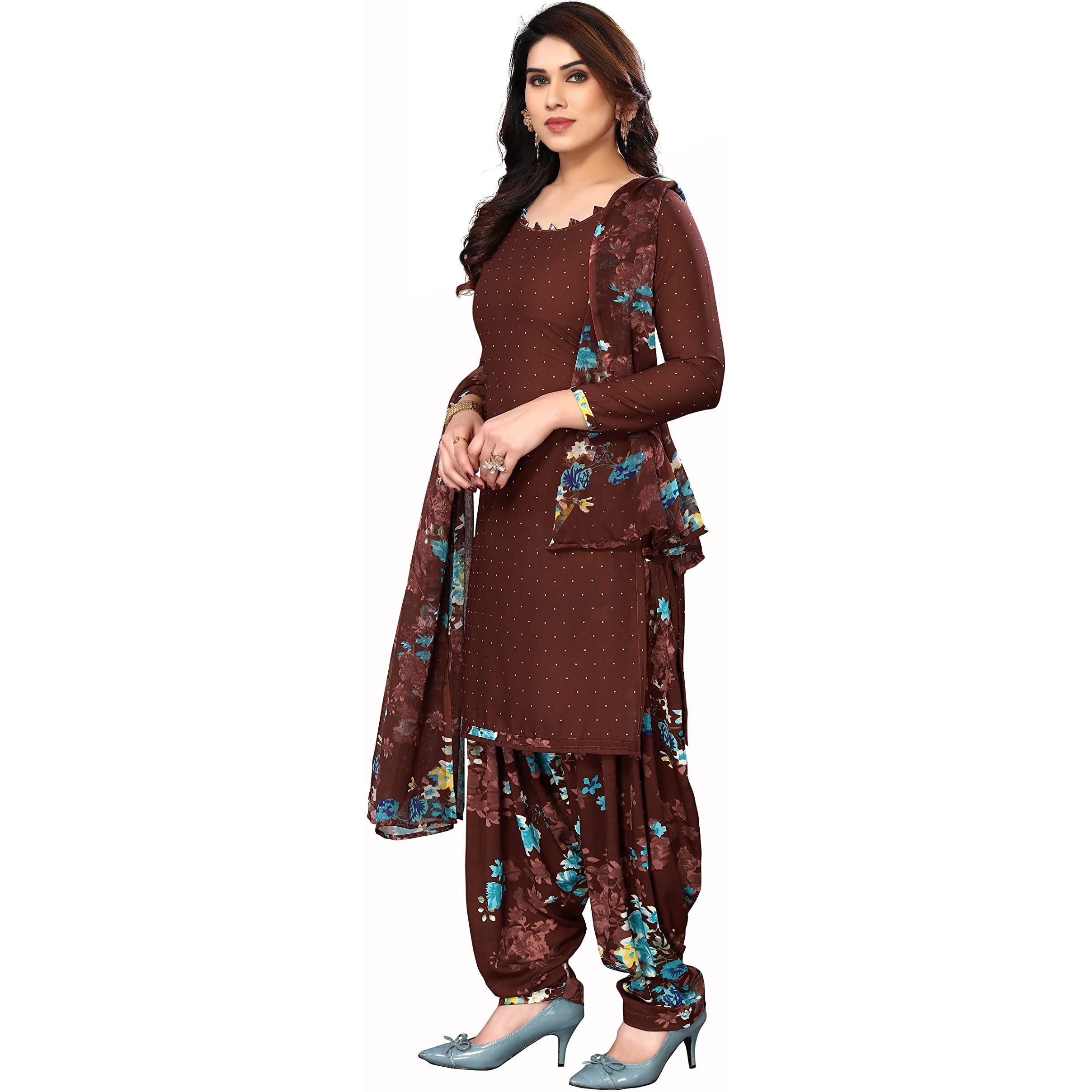Yashika Women's Crepe Printed Unstitched Salwar Suit Dress Material With Dupatta(NEW-COFFEE FLOWER)