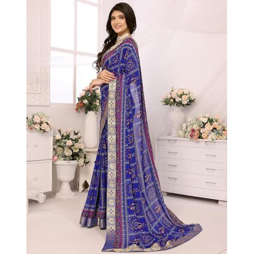 Yashika Women's Woven Printed Georgette Jacquared lace Saree with Unstitched Blouse Material (AZ-YS-P1-AKSHARA-CHARITHA-Parent_Blue 01)