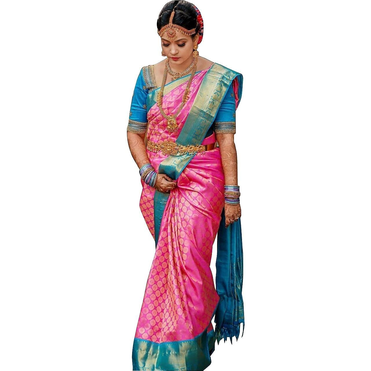 Yashika Women's Trendy Cotton Silk Pink Color Saree with Blouse Material(RINTU PINK)