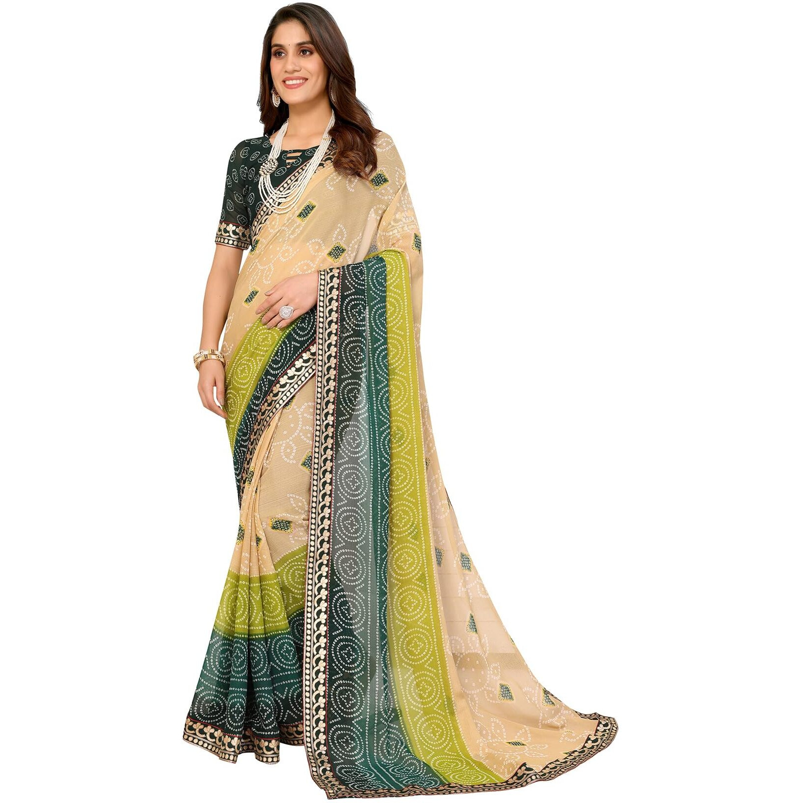 Yashika Women's Woven Latest Georgette Saree with Lace and Blouse Material (AZ-YS-P1-AACHAL-KORAM-Parent_Chiku Green)