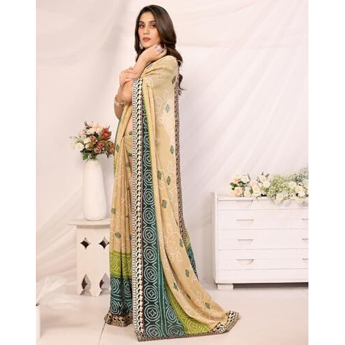 Yashika Women's Woven Latest Georgette Saree with Lace and Blouse Material (AZ-YS-P1-AACHAL-KORAM-Parent_Chiku Green)