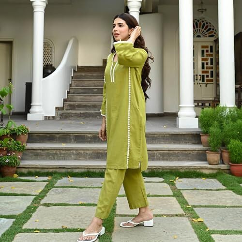 ANNI DESIGNER Women's Cotton Blend Solid Ethnic Co-ord Set (THARA Mehandi_XL_Green_X-Large)