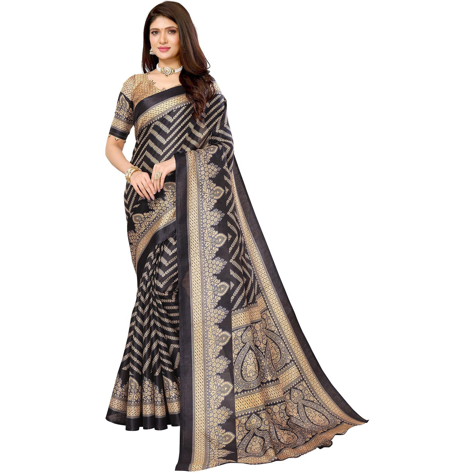 Yashika Women's Woven Printed Art Silk Saree with Unstitched Blouse Material (AZ-YS-P1-BINDU-Parent_Black)