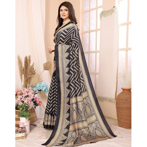 Yashika Women's Woven Printed Art Silk Saree with Unstitched Blouse Material (AZ-YS-P1-BINDU-Parent_Black)