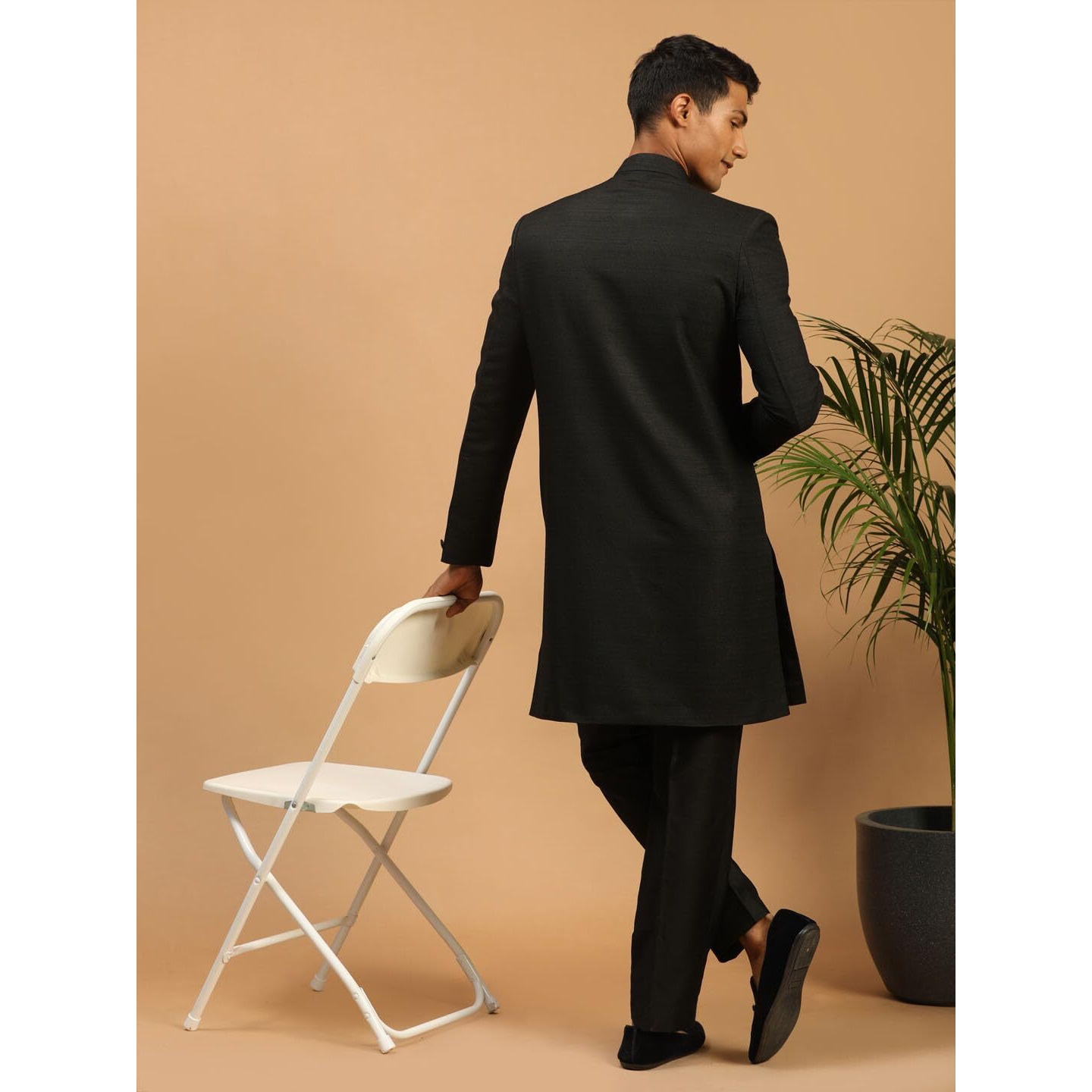 VASTRAMAY Matka Silk Textured Sherwani with Metal Buttons and Pant Style Pyjama for Men  Elegant Ethnic Wear for Weddings & Festivals