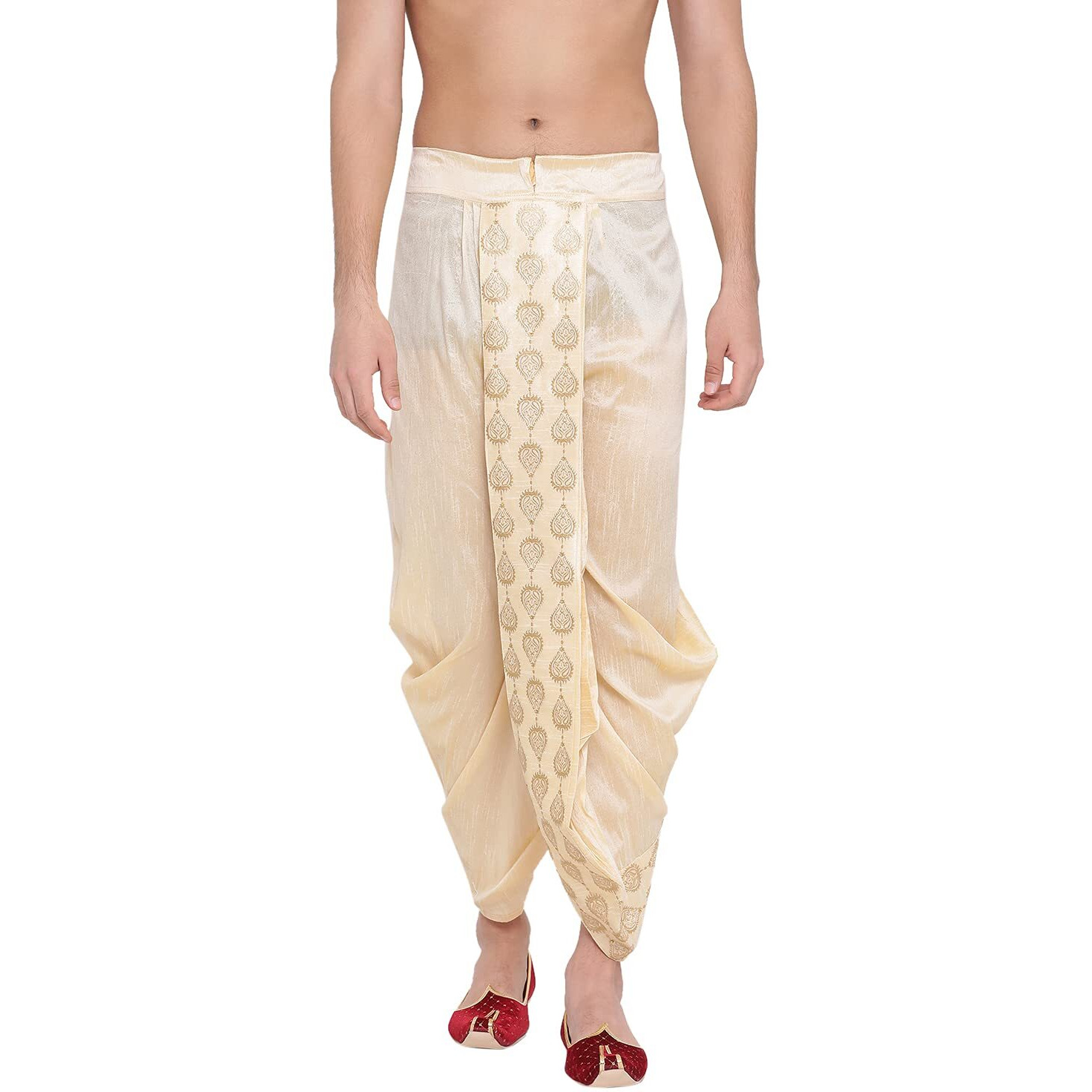 VASTRAMAY Men's Gold Silk Blend Ethnic Dhoti(Gold_Free Size_VASMDT005GO)