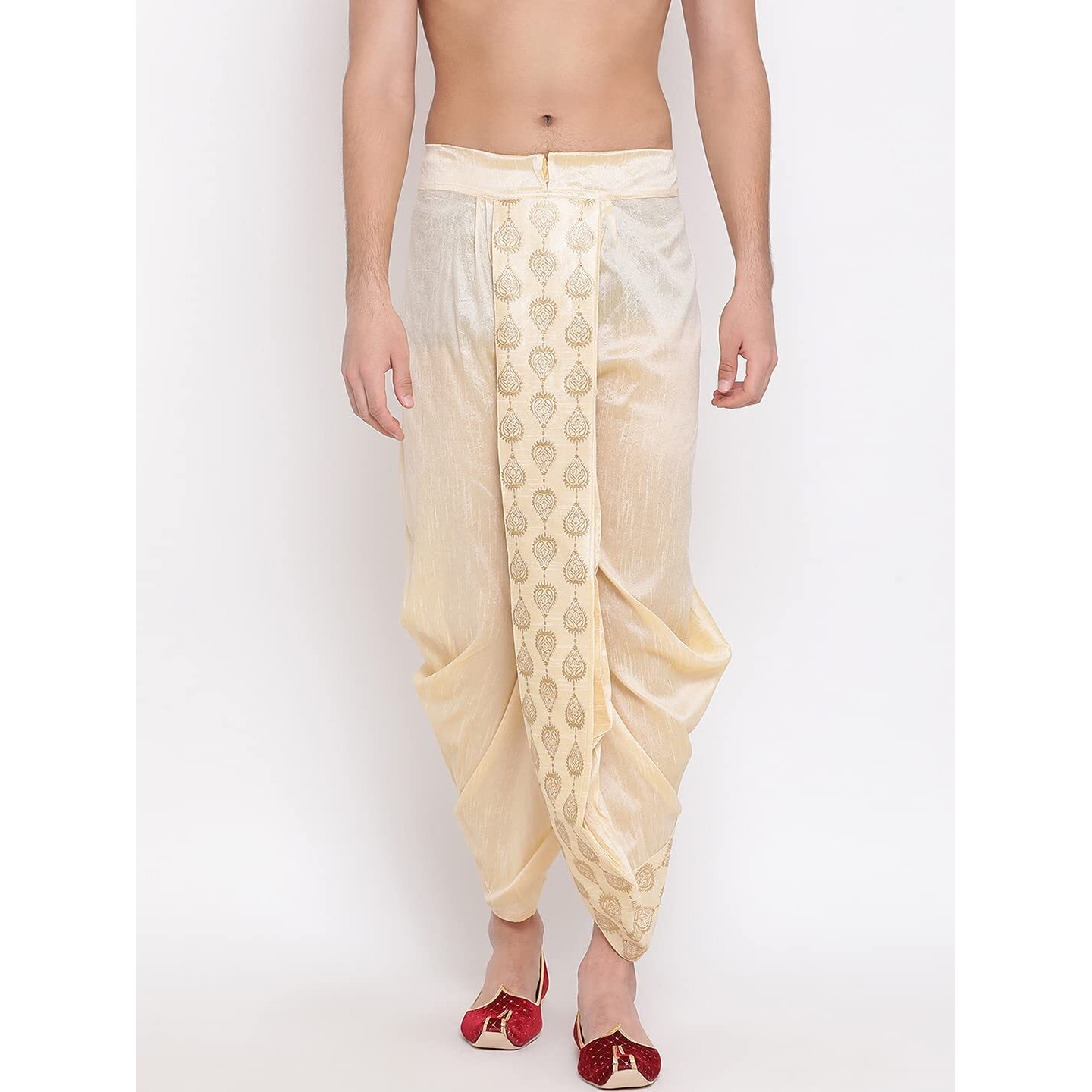 VASTRAMAY Men's Gold Silk Blend Ethnic Dhoti(Gold_Free Size_VASMDT005GO)