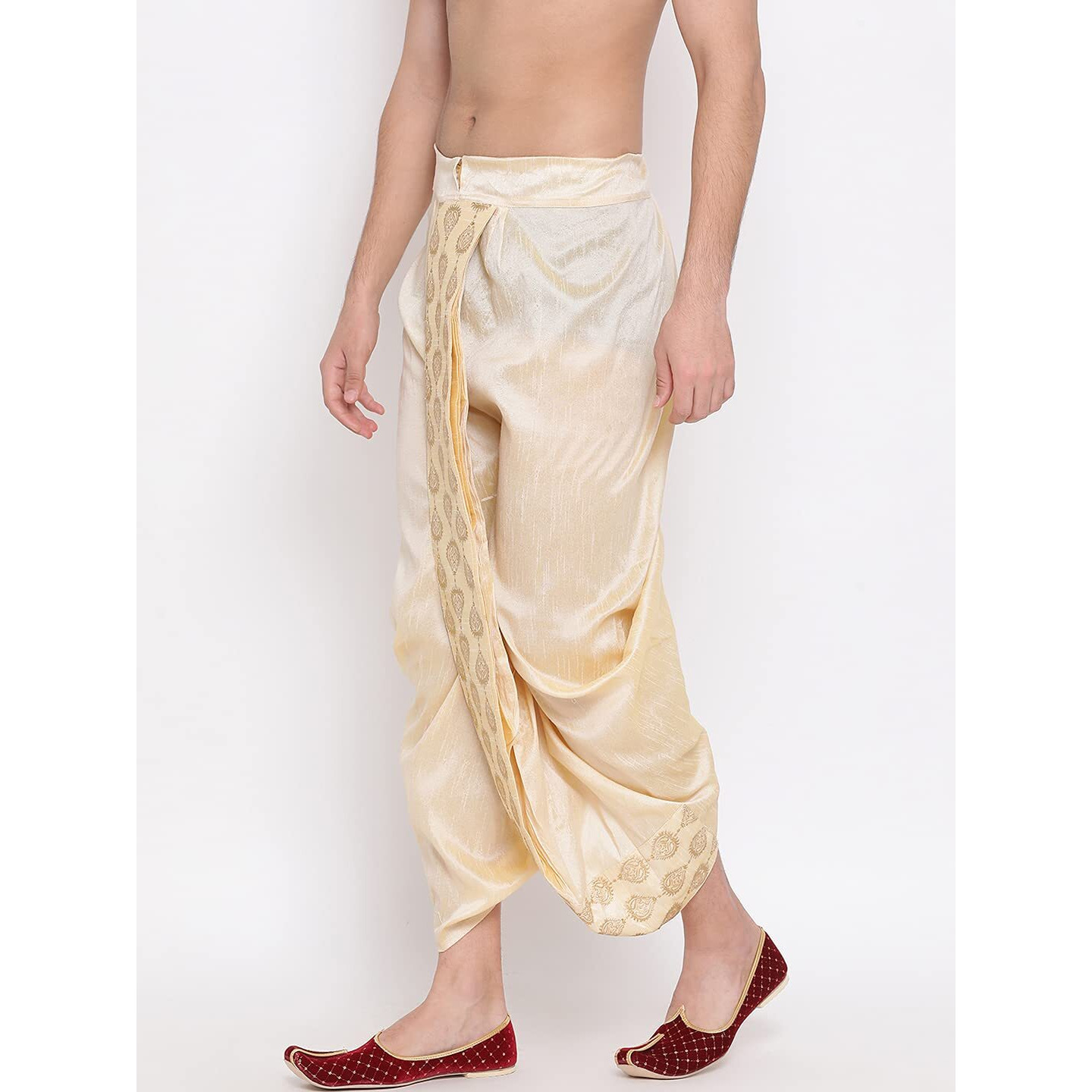 VASTRAMAY Men's Gold Silk Blend Ethnic Dhoti(Gold_Free Size_VASMDT005GO)