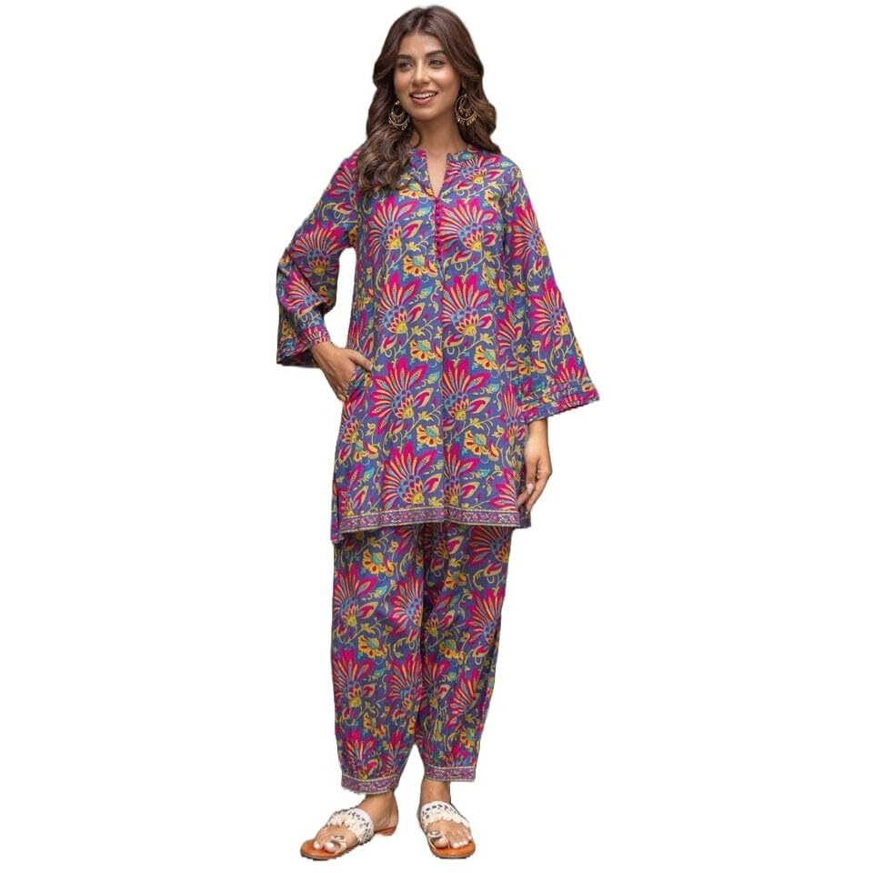 Yashika Women's Floral Regular Kurta Ethnic Finesse Redefined Add a Touch of Grace to Your Wardrobe with Our Cotton Blend Printed Kurti Pant Sets (AZ-YS-OG-KS2141-Parent_Pink_2XL)
