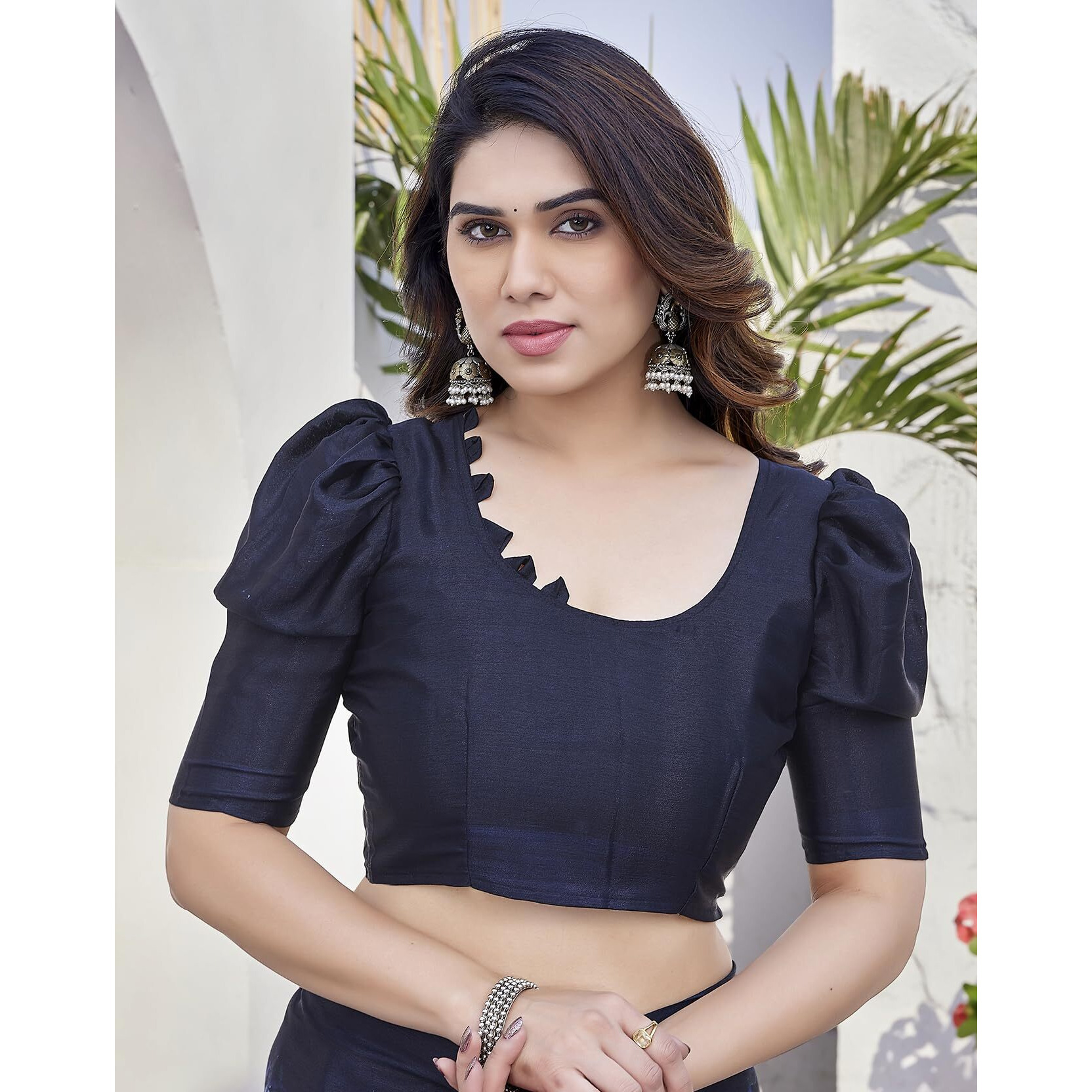 Yashika Women's Elegant Chiffon Saree Set with Matching Blouse - Unveiling Timeless Style and Grace in Every Draped Detail Perfect for Special Occasions (AZ-YS-P1-SHALINI NAVY)