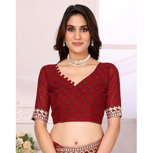 Yashika Women's Woven Latest Georgette Saree with Lace and Blouse Material (AZ-YS-P1-AACHAL-KORAM-Parent_Maroon)
