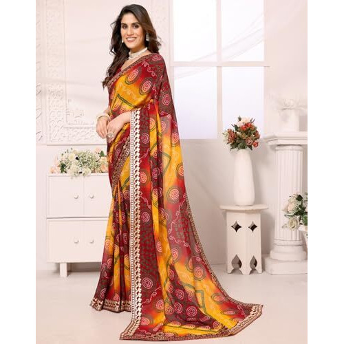 Yashika Women's Woven Latest Georgette Saree with Lace and Blouse Material (AZ-YS-P1-AACHAL-KORAM-Parent_Maroon)
