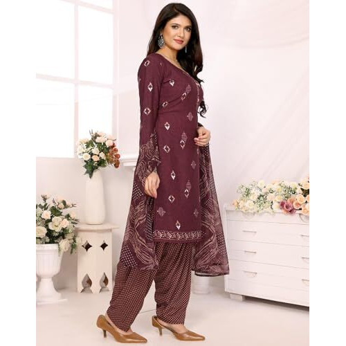 Yashika Women's Printed Dress Material - Unstitched Crepe Fabric Kurti, Pants & Dupatta Set (AZ-YS-P1-KUNDAN PURPLE), Customizable Length