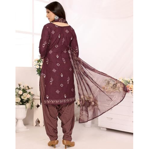 Yashika Women's Printed Dress Material - Unstitched Crepe Fabric Kurti, Pants & Dupatta Set (AZ-YS-P1-KUNDAN PURPLE), Customizable Length