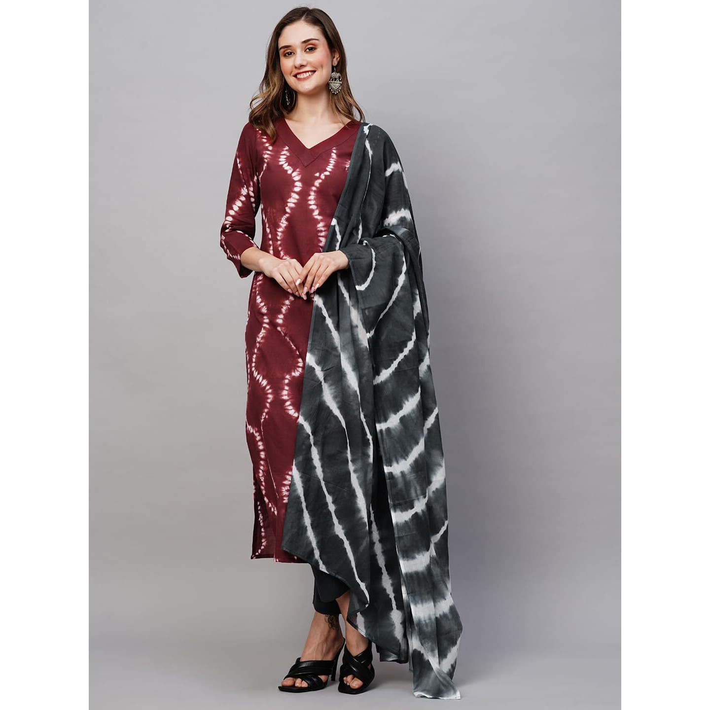 ANNI DESIGNER Women's Cotton Blend Straight Printed Kurta with Pant & Dupatta (Mithila Maroon-NW_L_Maroon_Large)