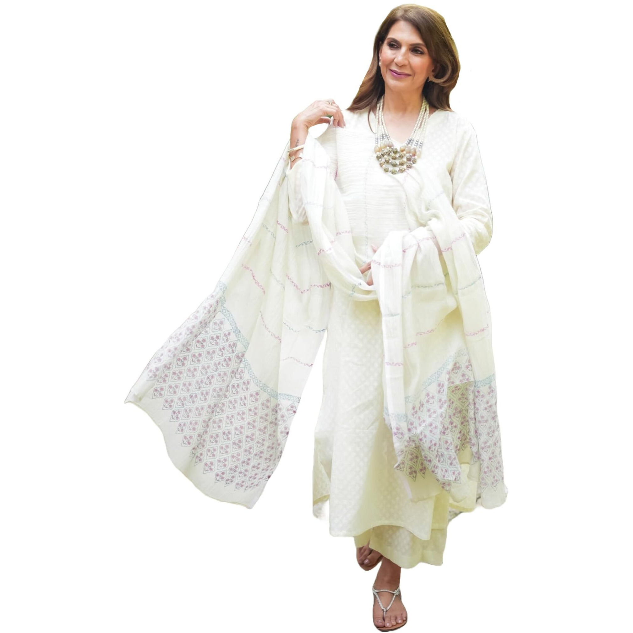 ANNI DESIGNER Women's Rayon Blend Printed Straight Kurta with Pant & Dupatta (Mirai White_M_White_Medium)
