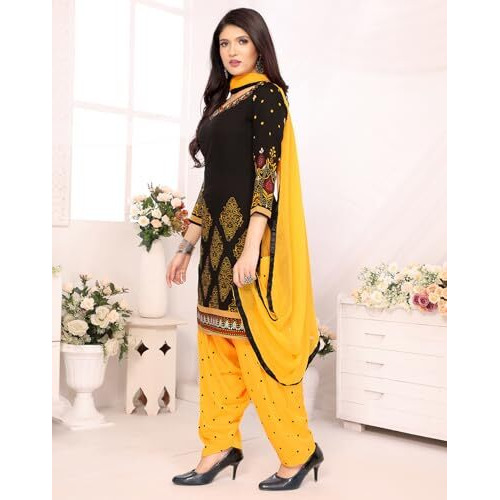 Yashika Women's Printed Dress Material - Unstitched Crepe Fabric Kurti, Pants & Dupatta Set (AZ-YS-P1-HIMANI BLACK), Customizable Length
