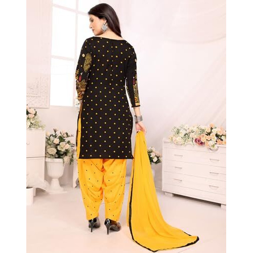 Yashika Women's Printed Dress Material - Unstitched Crepe Fabric Kurti, Pants & Dupatta Set (AZ-YS-P1-HIMANI BLACK), Customizable Length