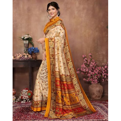 Yashika Women's Woven Saree with Matching Unstitched Blouse and Soft Art Silk Fabric Ultimate Comfort-Suitable for Parties, Festivals, Weddings (AZ-YS-P1-POORVI-Parent_Chiku Yellow)