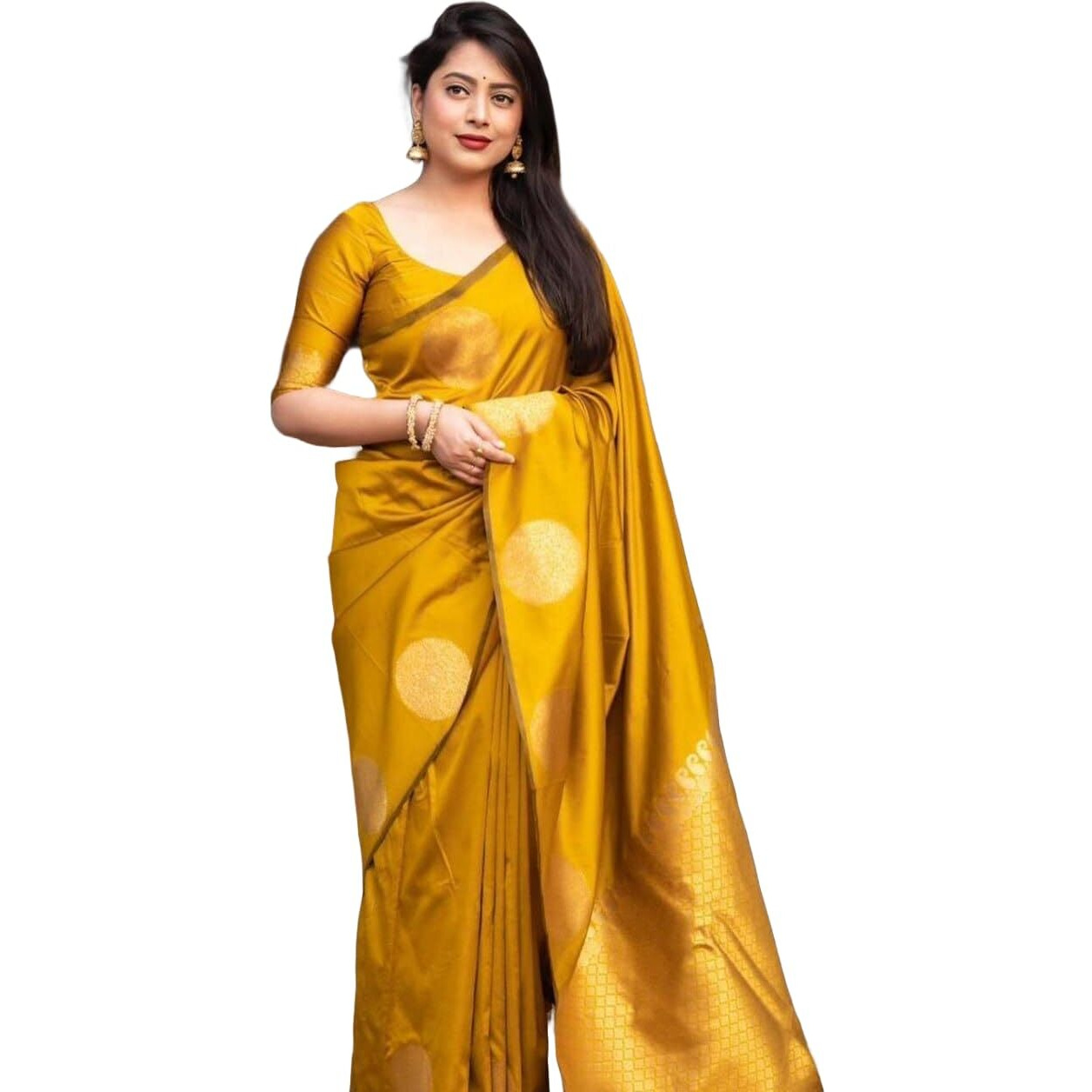 Yashika Women's Banarasi Kanjivaram Cotton Silk Woven Saree with Unstitched Blouse Material (AZ-YS-OG-SRIVALLI YELLOW)