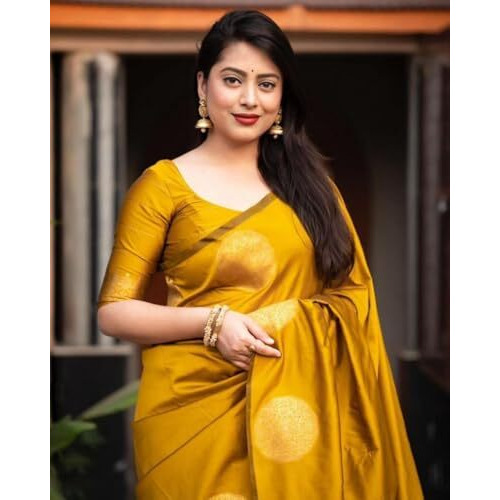 Yashika Women's Banarasi Kanjivaram Cotton Silk Woven Saree with Unstitched Blouse Material (AZ-YS-OG-SRIVALLI YELLOW)