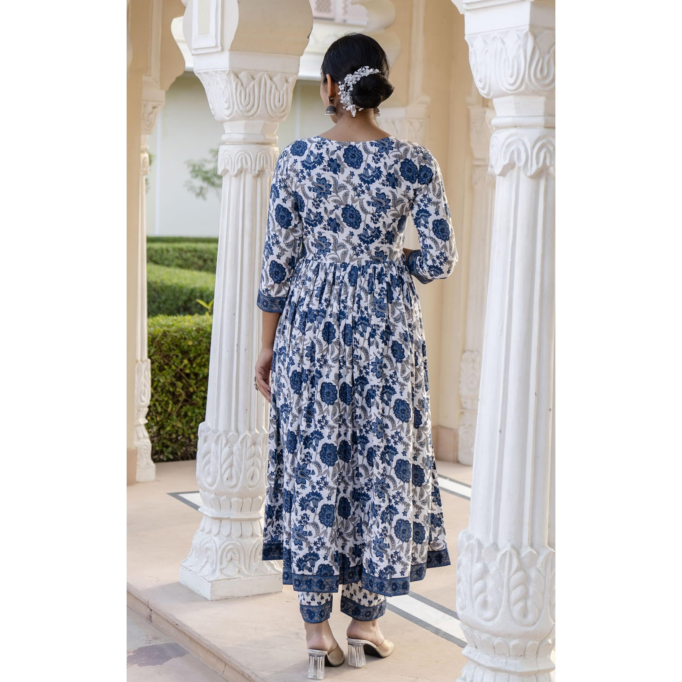 KLOSIA Women Anarkali Kurta and Pant Set with Dupatta (Large) White