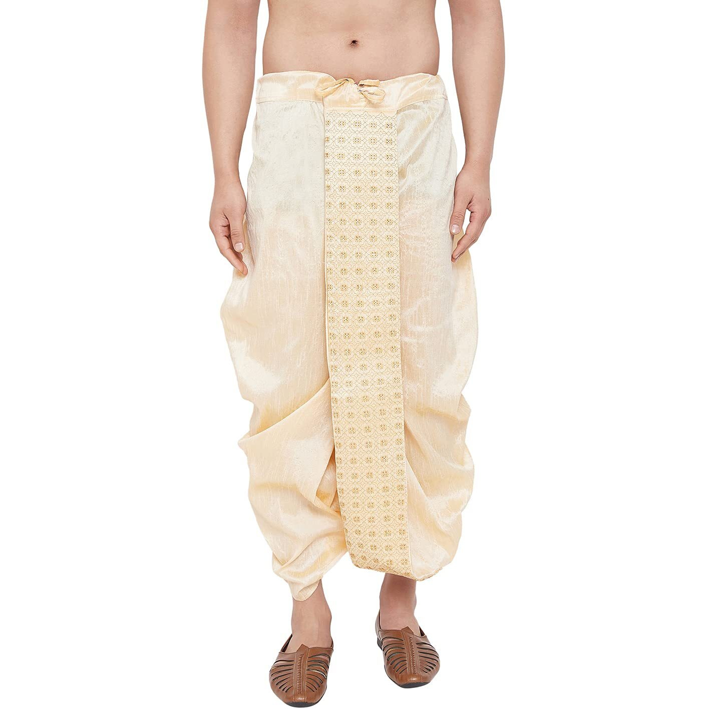 VASTRAMAY Men's Gold Embroidred Ethnic Dhoti(Gold_Free Size_VASMDT010GO)
