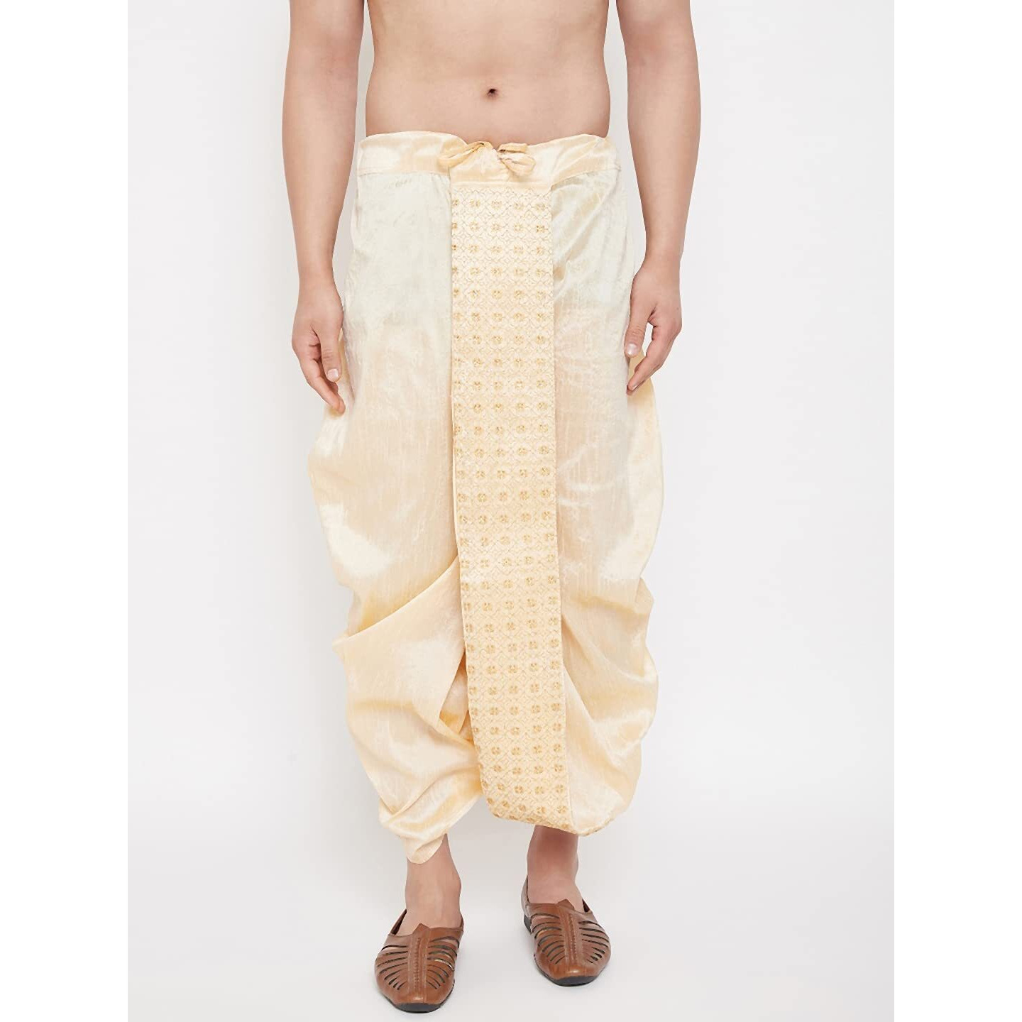 VASTRAMAY Men's Gold Embroidred Ethnic Dhoti(Gold_Free Size_VASMDT010GO)