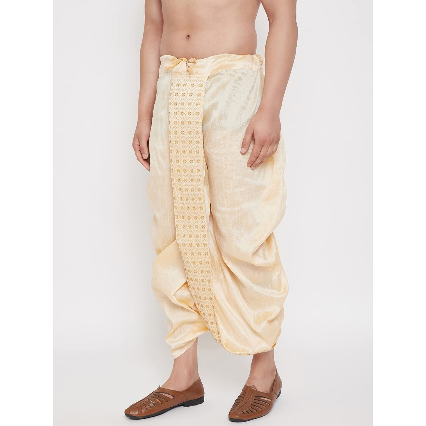 VASTRAMAY Men's Gold Embroidred Ethnic Dhoti(Gold_Free Size_VASMDT010GO)